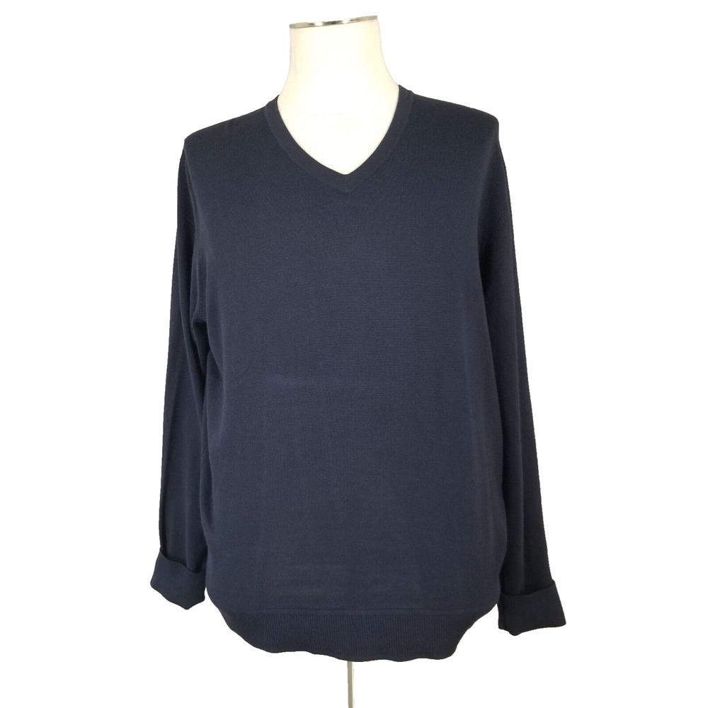 Murano sweater men's XL extra large V-neck long sleeve navy blue acrylic preppy